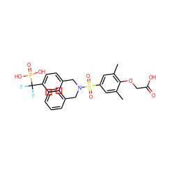 Cc1cc(S(=O)(=O)N(Cc2ccccc2)Cc2ccc(C(F)(F)P(=O)(O)O)cc2)cc(C)c1OCC(=O)O ZINC000028528900