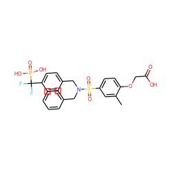 Cc1cc(S(=O)(=O)N(Cc2ccccc2)Cc2ccc(C(F)(F)P(=O)(O)O)cc2)ccc1OCC(=O)O ZINC000028526650