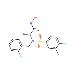 Cc1cc(S(=O)(=O)N(Cc2ccccc2F)[C@H](C)C(=O)NO)ccc1F ZINC000473151271