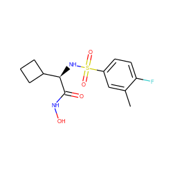 Cc1cc(S(=O)(=O)N[C@@H](C(=O)NO)C2CCC2)ccc1F ZINC000014946083