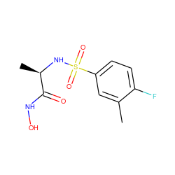 Cc1cc(S(=O)(=O)N[C@H](C)C(=O)NO)ccc1F ZINC000014946078