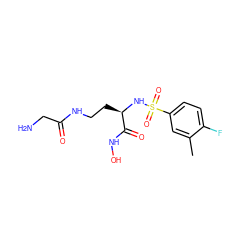 Cc1cc(S(=O)(=O)N[C@H](CCNC(=O)CN)C(=O)NO)ccc1F ZINC000014946095