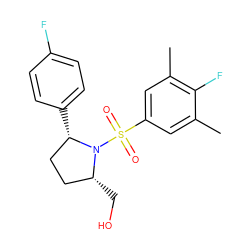 Cc1cc(S(=O)(=O)N2[C@H](CO)CC[C@@H]2c2ccc(F)cc2)cc(C)c1F ZINC000653775507