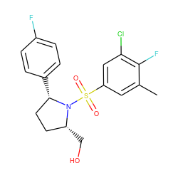 Cc1cc(S(=O)(=O)N2[C@H](CO)CC[C@@H]2c2ccc(F)cc2)cc(Cl)c1F ZINC000653767605