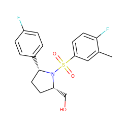 Cc1cc(S(=O)(=O)N2[C@H](CO)CC[C@@H]2c2ccc(F)cc2)ccc1F ZINC000653777862