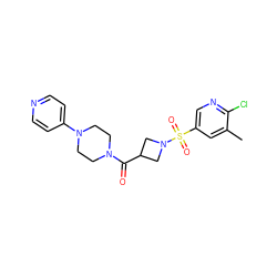 Cc1cc(S(=O)(=O)N2CC(C(=O)N3CCN(c4ccncc4)CC3)C2)cnc1Cl ZINC000084687711