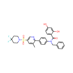 Cc1cc(S(=O)(=O)N2CCC(F)(F)CC2)cnc1-c1ccc(N(Cc2ccccc2)C(=O)c2ccc(O)cc2O)cc1 ZINC000653684760