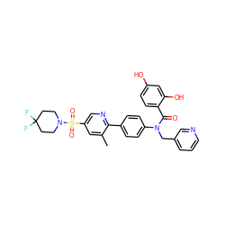 Cc1cc(S(=O)(=O)N2CCC(F)(F)CC2)cnc1-c1ccc(N(Cc2cccnc2)C(=O)c2ccc(O)cc2O)cc1 ZINC000653764964