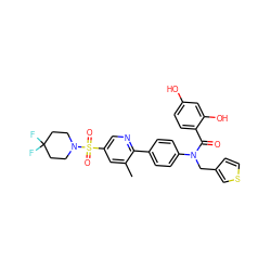 Cc1cc(S(=O)(=O)N2CCC(F)(F)CC2)cnc1-c1ccc(N(Cc2ccsc2)C(=O)c2ccc(O)cc2O)cc1 ZINC000653671232