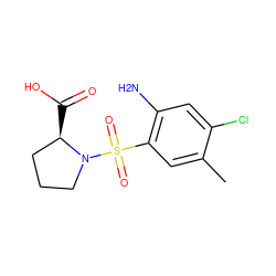 Cc1cc(S(=O)(=O)N2CCC[C@H]2C(=O)O)c(N)cc1Cl ZINC000013687256