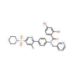 Cc1cc(S(=O)(=O)N2CCCCC2)cnc1-c1ccc(N(Cc2cccnc2)C(=O)c2ccc(O)cc2O)cc1 ZINC000653760122