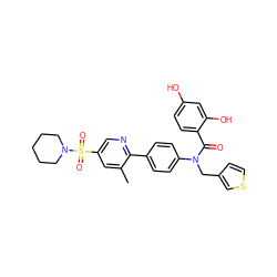 Cc1cc(S(=O)(=O)N2CCCCC2)cnc1-c1ccc(N(Cc2ccsc2)C(=O)c2ccc(O)cc2O)cc1 ZINC000653773209