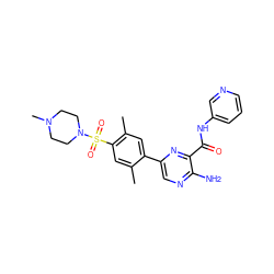 Cc1cc(S(=O)(=O)N2CCN(C)CC2)c(C)cc1-c1cnc(N)c(C(=O)Nc2cccnc2)n1 ZINC000034252432