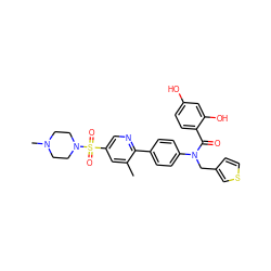 Cc1cc(S(=O)(=O)N2CCN(C)CC2)cnc1-c1ccc(N(Cc2ccsc2)C(=O)c2ccc(O)cc2O)cc1 ZINC000653773211