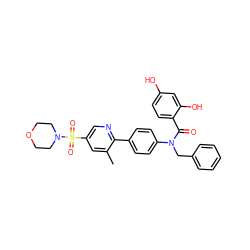 Cc1cc(S(=O)(=O)N2CCOCC2)cnc1-c1ccc(N(Cc2ccccc2)C(=O)c2ccc(O)cc2O)cc1 ZINC000653757340