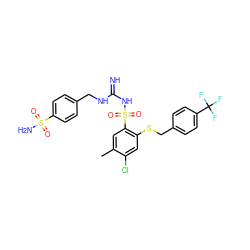 Cc1cc(S(=O)(=O)NC(=N)NCc2ccc(S(N)(=O)=O)cc2)c(SCc2ccc(C(F)(F)F)cc2)cc1Cl ZINC000103224438