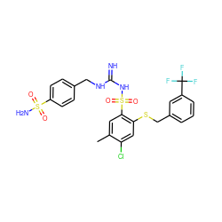 Cc1cc(S(=O)(=O)NC(=N)NCc2ccc(S(N)(=O)=O)cc2)c(SCc2cccc(C(F)(F)F)c2)cc1Cl ZINC000103224420