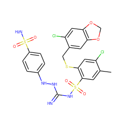 Cc1cc(S(=O)(=O)NC(=N)NNc2ccc(S(N)(=O)=O)cc2)c(SCc2cc3c(cc2Cl)OCO3)cc1Cl ZINC000103226210