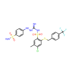 Cc1cc(S(=O)(=O)NC(=N)NNc2ccc(S(N)(=O)=O)cc2)c(SCc2ccc(C(F)(F)F)cc2)cc1Cl ZINC000103224436