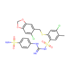 Cc1cc(S(=O)(=O)NC(=N)Nc2ccc(S(N)(=O)=O)cc2)c(SCc2cc3c(cc2Cl)OCO3)cc1Cl ZINC000103226204