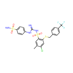 Cc1cc(S(=O)(=O)NC(=N)Nc2ccc(S(N)(=O)=O)cc2)c(SCc2ccc(C(F)(F)F)cc2)cc1Cl ZINC000103224426