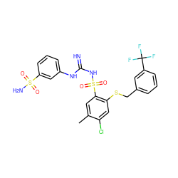 Cc1cc(S(=O)(=O)NC(=N)Nc2cccc(S(N)(=O)=O)c2)c(SCc2cccc(C(F)(F)F)c2)cc1Cl ZINC000103224408