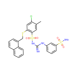 Cc1cc(S(=O)(=O)NC(=N)Nc2cccc(S(N)(=O)=O)c2)c(SCc2cccc3ccccc23)cc1Cl ZINC000103224447