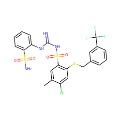 Cc1cc(S(=O)(=O)NC(=N)Nc2ccccc2S(N)(=O)=O)c(SCc2cccc(C(F)(F)F)c2)cc1Cl ZINC000103224411