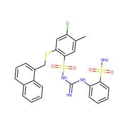 Cc1cc(S(=O)(=O)NC(=N)Nc2ccccc2S(N)(=O)=O)c(SCc2cccc3ccccc23)cc1Cl ZINC000103224450