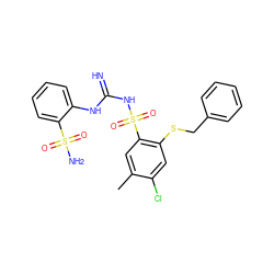 Cc1cc(S(=O)(=O)NC(=N)Nc2ccccc2S(N)(=O)=O)c(SCc2ccccc2)cc1Cl ZINC000103230263