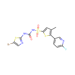 Cc1cc(S(=O)(=O)NC(=O)Nc2ncc(Br)s2)sc1-c1ccc(F)nc1 ZINC000045336340