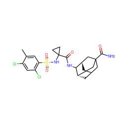 Cc1cc(S(=O)(=O)NC2(C(=O)NC3[C@H]4CC5C[C@H]3CC(C(N)=O)(C5)C4)CC2)c(Cl)cc1Cl ZINC001772604683