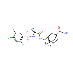 Cc1cc(S(=O)(=O)NC2(C(=O)NC3[C@H]4CC5C[C@H]3CC(C(N)=O)(C5)C4)CC2)c(F)cc1Cl ZINC001772646780