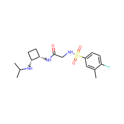 Cc1cc(S(=O)(=O)NCC(=O)N[C@H]2CC[C@H]2NC(C)C)ccc1F ZINC000072174183