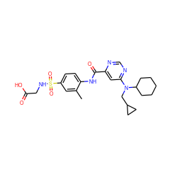 Cc1cc(S(=O)(=O)NCC(=O)O)ccc1NC(=O)c1cc(N(CC2CC2)C2CCCCC2)ncn1 ZINC000049033655