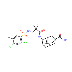 Cc1cc(S(=O)(=O)NCC2(C(=O)NC3[C@H]4CC5C[C@H]3CC(C(N)=O)(C5)C4)CC2)c(Cl)cc1Cl ZINC001772599073