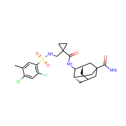 Cc1cc(S(=O)(=O)NCC2(C(=O)NC3[C@H]4CC5C[C@H]3CC(C(N)=O)(C5)C4)CC2)c(F)cc1Cl ZINC001772646762