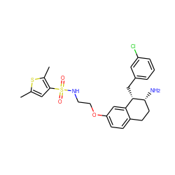 Cc1cc(S(=O)(=O)NCCOc2ccc3c(c2)[C@H](Cc2cccc(Cl)c2)[C@H](N)CC3)c(C)s1 ZINC000141965806