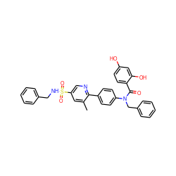 Cc1cc(S(=O)(=O)NCc2ccccc2)cnc1-c1ccc(N(Cc2ccccc2)C(=O)c2ccc(O)cc2O)cc1 ZINC000653754940