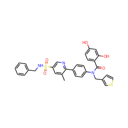 Cc1cc(S(=O)(=O)NCc2ccccc2)cnc1-c1ccc(N(Cc2ccsc2)C(=O)c2ccc(O)cc2O)cc1 ZINC000653773214