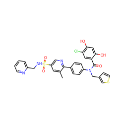 Cc1cc(S(=O)(=O)NCc2ccccn2)cnc1-c1ccc(N(Cc2ccsc2)C(=O)c2cc(Cl)c(O)cc2O)cc1 ZINC000653663052