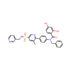 Cc1cc(S(=O)(=O)NCc2cccnc2)cnc1-c1ccc(N(Cc2ccccc2)C(=O)c2ccc(O)cc2O)cc1 ZINC000653684753