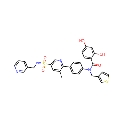 Cc1cc(S(=O)(=O)NCc2cccnc2)cnc1-c1ccc(N(Cc2ccsc2)C(=O)c2ccc(O)cc2O)cc1 ZINC000653671252