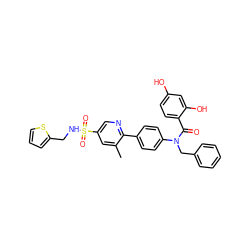 Cc1cc(S(=O)(=O)NCc2cccs2)cnc1-c1ccc(N(Cc2ccccc2)C(=O)c2ccc(O)cc2O)cc1 ZINC000653754938