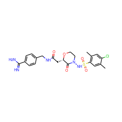 Cc1cc(S(=O)(=O)NN2CCO[C@@H](CC(=O)NCc3ccc(C(=N)N)cc3)C2=O)c(C)cc1Cl ZINC000013526833