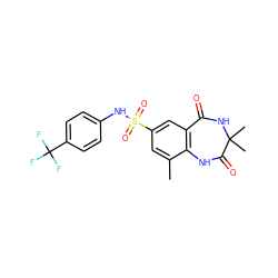 Cc1cc(S(=O)(=O)Nc2ccc(C(F)(F)F)cc2)cc2c1NC(=O)C(C)(C)NC2=O ZINC000103298238