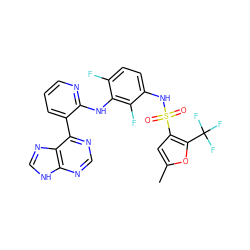 Cc1cc(S(=O)(=O)Nc2ccc(F)c(Nc3ncccc3-c3ncnc4[nH]cnc34)c2F)c(C(F)(F)F)o1 ZINC000166370473