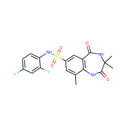 Cc1cc(S(=O)(=O)Nc2ccc(F)cc2F)cc2c1NC(=O)C(C)(C)NC2=O ZINC000103298247