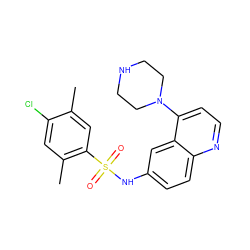 Cc1cc(S(=O)(=O)Nc2ccc3nccc(N4CCNCC4)c3c2)c(C)cc1Cl ZINC000003940345