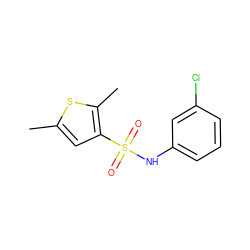 Cc1cc(S(=O)(=O)Nc2cccc(Cl)c2)c(C)s1 ZINC000000117906